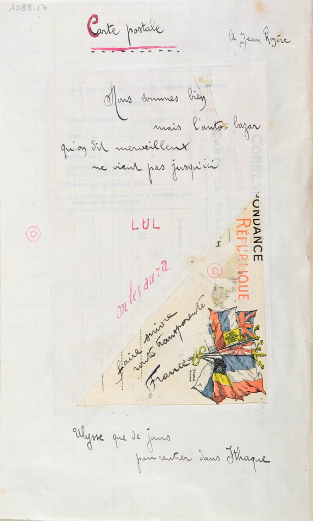 CartePostale, Gedicht zu Jean Royere aus der Sammlung Case dArmons